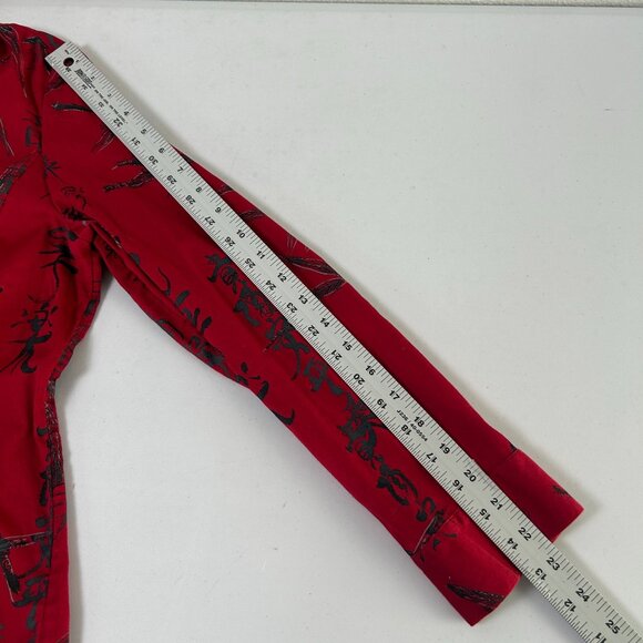 Additions By Chicos Button Up Top Size L 2 Red Black Mandarin Asian Script Print - Picture 8 of 12